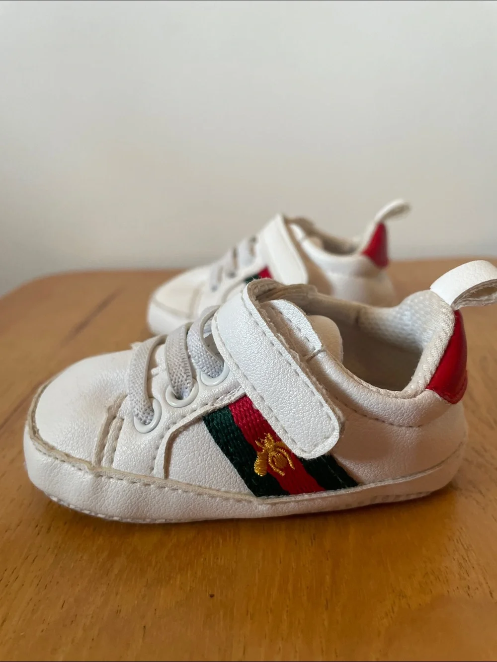 Infant White Kids Sneakers with Red & Green Stripe